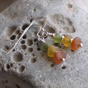 Natural Sea Glass Sterling Silver Earrings Autumn Colors image 2