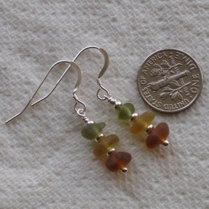 Natural Sea Glass Sterling Silver Earrings Autumn Colors image 4