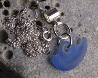 Sculpted Sea Glass Little Blue Boat Sterling Silver Pendant Necklace