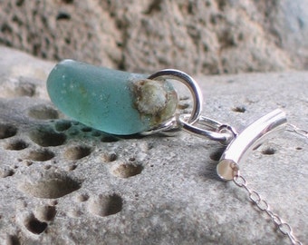 Bubbley Deep Seafoam Ocean Marine Sea Glass Sterling Silver Pendant Necklace