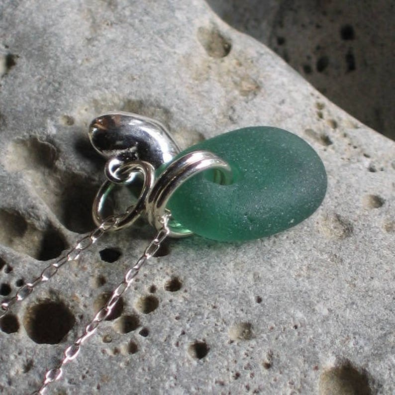 Rare Sea Green Sea Glass Sterling Silver Puffed Heart Pendant Necklace Valentine Gift Genuine Beach Glass Jewellery gift image 2