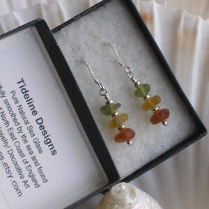Natural Sea Glass Sterling Silver Earrings Autumn Colors image 5