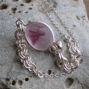 Orchid Sea Glass Sterling Silver Pendant 22” Necklace Genuine Surf Tumbled Sea Beach Glass Jewellery Gift For Her Rare Nautical Gem