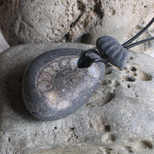 Natural Surf Tumbled Large Ammonite Fossil Pendant Necklace image 1