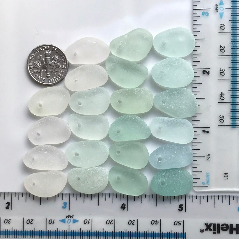 22 Sea Glass beads Top Drilled 1.5mm holes Jewellery Quality Supplies 2028