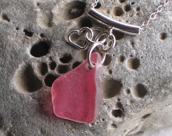 Pink Multicolor Sea Glass Sterling Silver Pendant Necklace Valentine Gift