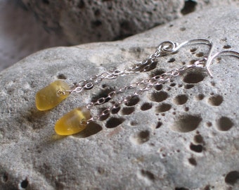 Honey Yellow Sea Glass Sterling Silver Earrings