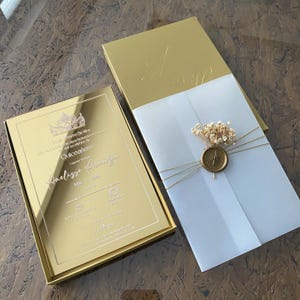 Gold Mirror Plexiglass Invitation: Boxed Wedding Invite