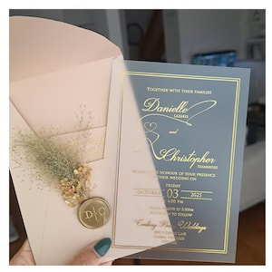 Acrylic Wedding Invitation with Gold Foil Accents, Blush Foil-Stamped luxury Wedding Invitation foiled, Champagne Unique Invitation