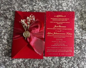 Burgundy Wedding Invitation Card with Gold Foil, Gate Fold & QR RSVP