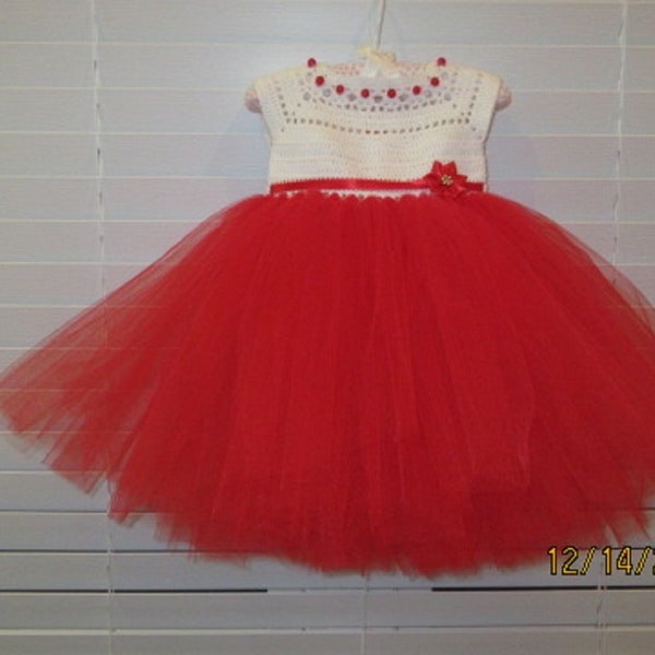 Red and White Tutu Dress Size 9 to 12 Months; Christmas Dress; Dressy Dress; Valentine Dress; Princess Dress; Dress up Dress