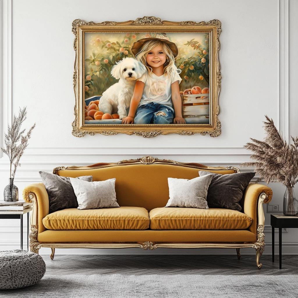 Girl Dog Print Digital Download Wall Art Vintage Portrait Blonde Child ...