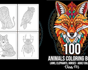Adult Coloring Kingdom Book with 100 Amazing Animal for Relaxation, Stress Relief and Creative Fun -Intricate Designs for Beginners, Experts