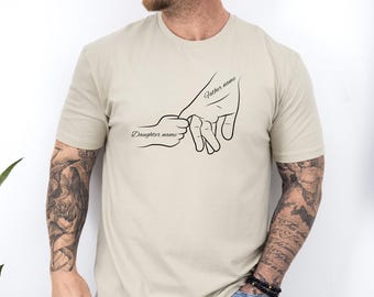 Personalized Father And Daughter Holding Hand Shirt, Custom Father's Day Gift, Line Art Tee, Girl Dad Shirt, First Father's Day Gift
