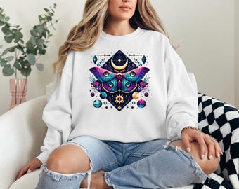 Luna Moth Moon Phases Sweatshirt, Celestial Moth Hoodie, Mystic Lunar Sweater, Witchy Hoodie