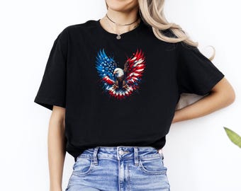 Patriotic Eagle American Flag Wings T-Shirt, 4th of July Pride