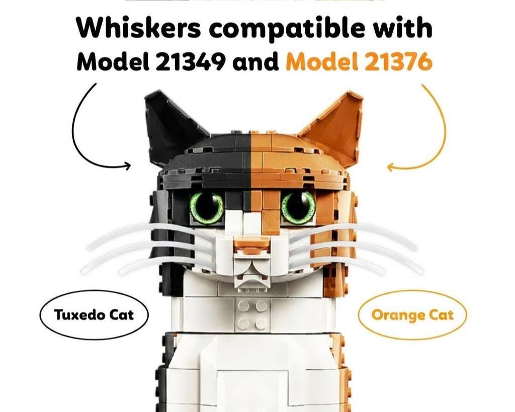 Whiskers for LEGO® Ideas Tuxedo Cat (21349) & Orange Cat (21376