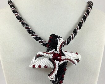 Black and White Beadwoven Pendant Necklace...EBW Team
