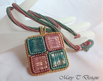 Green and Mauve Stained Glass Window Pendant Necklace...EBW Team