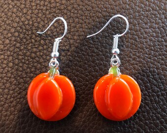 Fused Glass Pumpkin Earrings