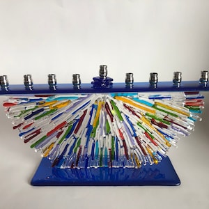 Rainbow Strip Fused Glass Menorah