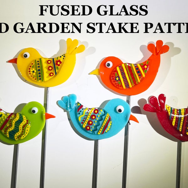 Motif de piquet de jardin d'oiseaux en verre fusionné