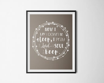 DIY. Now I Lay Me Down to Sleep Baby Nursery Prayer. 8x10. Brown. Printable Christian Word Art. Instant Download.