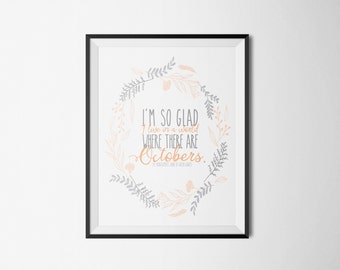DIY Orange Gray Anne of Green Gables A World Where There Are Octobers Printable Word Art 8x10 - Typography - Instant Download - Book Quote