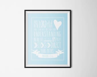 DIY Robin Blue Trust in the Lord with All Your Heart Religious Printable Word Art 8x10 - Typography - Proverbs 3 - Instant Download