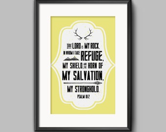 DIY Mustard The Lord is My Refuge Religious Printable Word Art 8x10 - Typography - Psalm 18 - Instant Download - Antlers - Mountains - Arrow