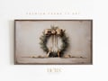 Neutral Christmas Wreath Frame TV Art: Gold Ribbon (Digital Download)