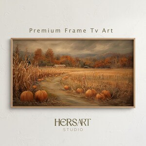 Vintage Pumpkin Patch Frame TV Art, Rustic Autumn Landscape, Farmhouse Fall Decor (Digital Download)