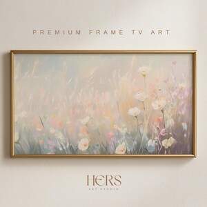 FRAME TV art Summer Wildflowers Soft Pastel, Samsung Frame tv art field of flowers, Spring country farmhouse cottage tv art vintage style