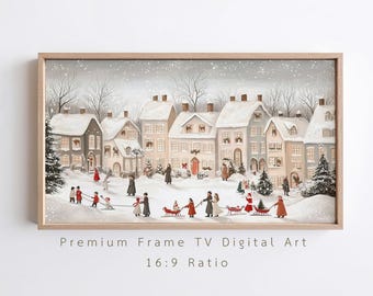 Vintage kerstdorpkunst: Gezellig winterdorpje (digitale download)