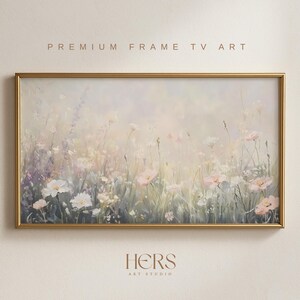 FRAME TV art Summer Wildflowers Soft Pastel, Samsung Frame tv art field of flowers, Spring country farmhouse cottage tv art vintage style