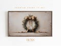 Neutral Christmas Wreath Frame TV Art: Gold Ribbon (Digital Download)