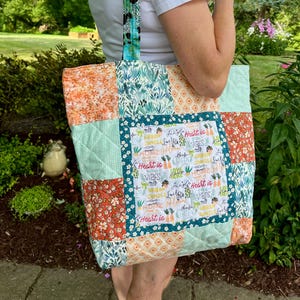 Handmade Patchwork Quilted Tote Bag: Colourful Fabric Shoulder Bag