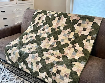 Green Handmade Patchwork Quilt - 63" x 47"