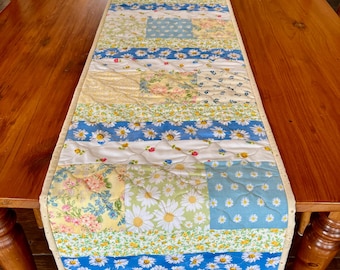 Handmade Floral Quilted Table Runner, Spring Decor (89x14in)