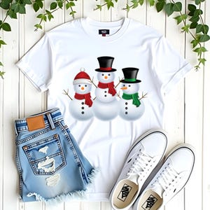 Snowman Christmas Winter T-Shirt, Festive Snowman Crewneck Outfit Christmas Gift for Him and Her, Family Matching Snowman Holiday Tee Shirt