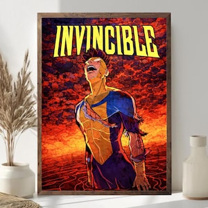 Póster de Invincible Fiery Landscape, arte mural de cómic de Mark Grayson, decoración de superhéroes sin marco