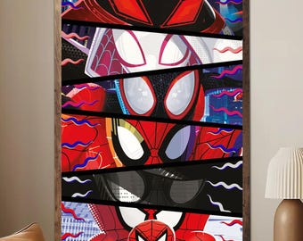 Into the Spider-Verse Eyes Stack Poster Unframed, Miles Morales Art Print, Minimalist Movie Aesthetic Wall Decor, Superhero Fan Gift