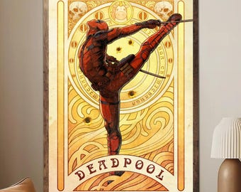 Deadpool Art Print Poster Unframed, Funny Superhero Wall Decor, Antihero Comic Illustration, Cool Nerd Room Art, Movie Fan Gift