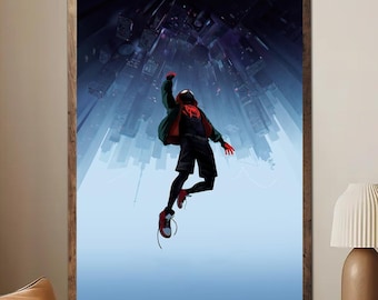 Into the Spider-Verse Miles Upside Down City Poster Unframed, Miles Morales Print, Aesthetic Comic Book Wall Art, Spider-Man Fan Gift