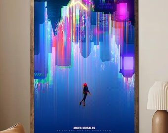 Miles Morales: Upside Down City Poster Unframed, Spider-Verse Art Print, Modern Superhero Wall Decor, Gamer Room Aesthetic Gift