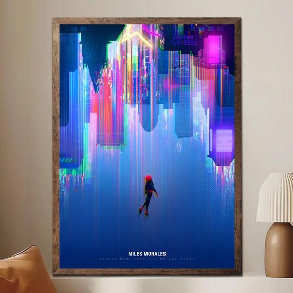 Miles Morales: Upside Down City Poster Unframed, Spider-Verse Art Print, Modern Superhero Wall Decor, Gamer Room Aesthetic Gift