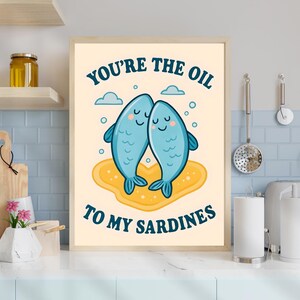 "Süßes Sardinen Paar Wandkunst - ""You're the oil to my sardines"" - Lustiges romantisches Geschenk - Küstenwandschild - physischer Gegenstand."