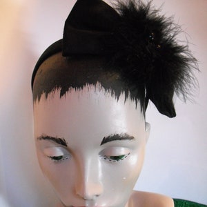 Black Bow Headband with Maribou and Beads image 3