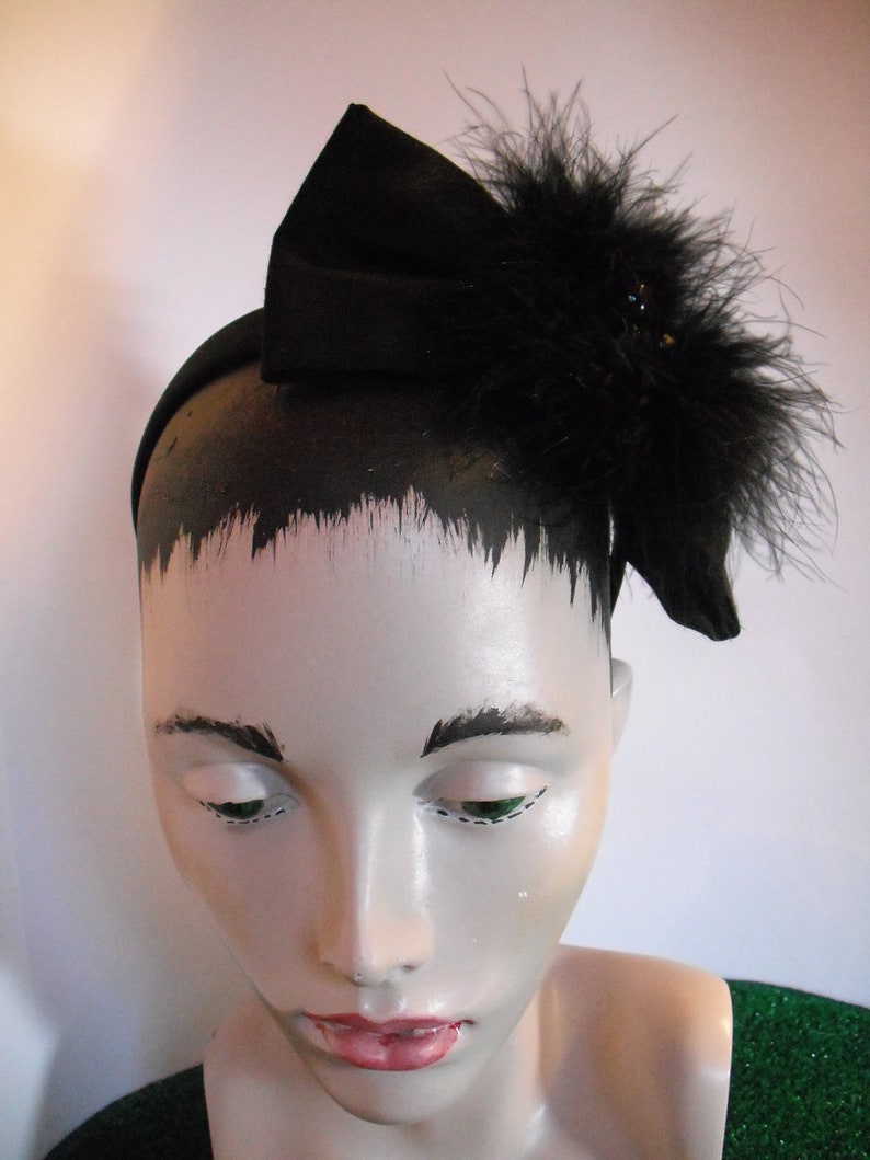 Black Bow Headband with Maribou and Beads image 3
