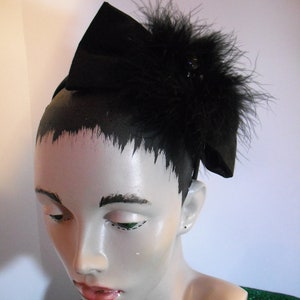 Black Bow Headband with Maribou and Beads image 2